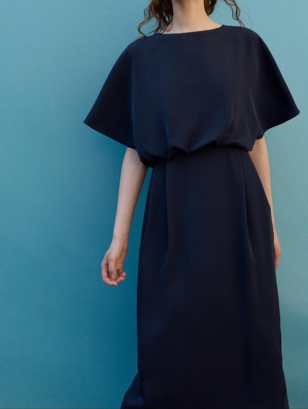 Zara Navy Blue Midi Dress With Pockets Size Medium Flowy Drop Shoulder